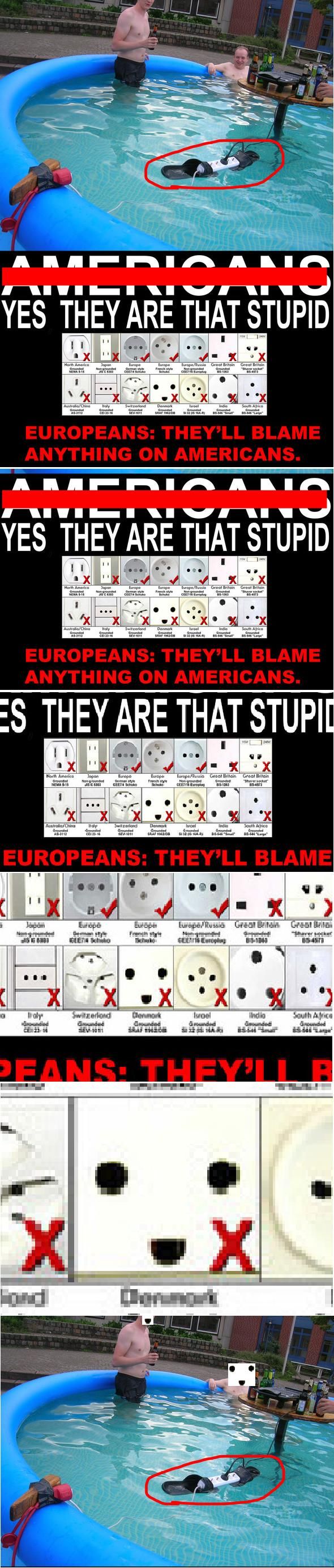 AMERICANS YES THEY ARE THAT STUPID EUROPEANS: THEY'LL BLAME ANYTHING ON AMERICANS.