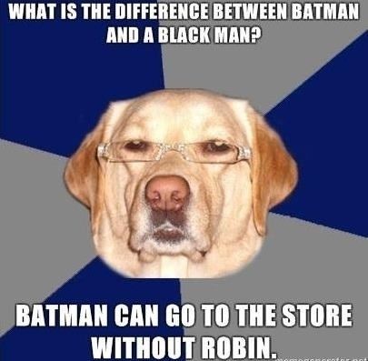 WHAT IS THE DIFFERENCE BETWEEN BATMAN AND A BLACK MAN? BATMAN CAN GO TO THE STORE WITHOUT ROBIN.