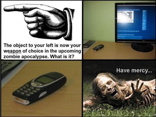 The object to your left is now your weapon of choice in the upcoming zombie apocalypse. What is it? Have mercy...