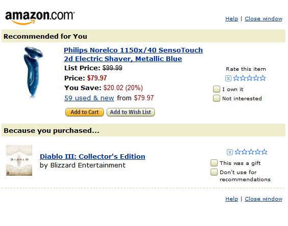Recommended for You Philips Norelco 1150x/40 SensoTouch 2d Electric Shaver Because you purchased... Diablo III: Collector's Edition