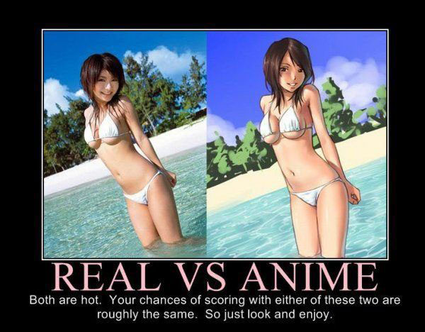 REAL VS ANIME Both are hot. Your chances of scoring with either of these two are roughly the same. So just look and enjoy