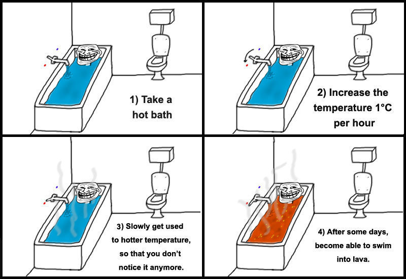 1) Take a hot bath 2) Increase the temperature 1C per hour 3) Slowly get used to hotter temperature, so that you don't notice it anymore. 4) After some days, become able to swim into lava.