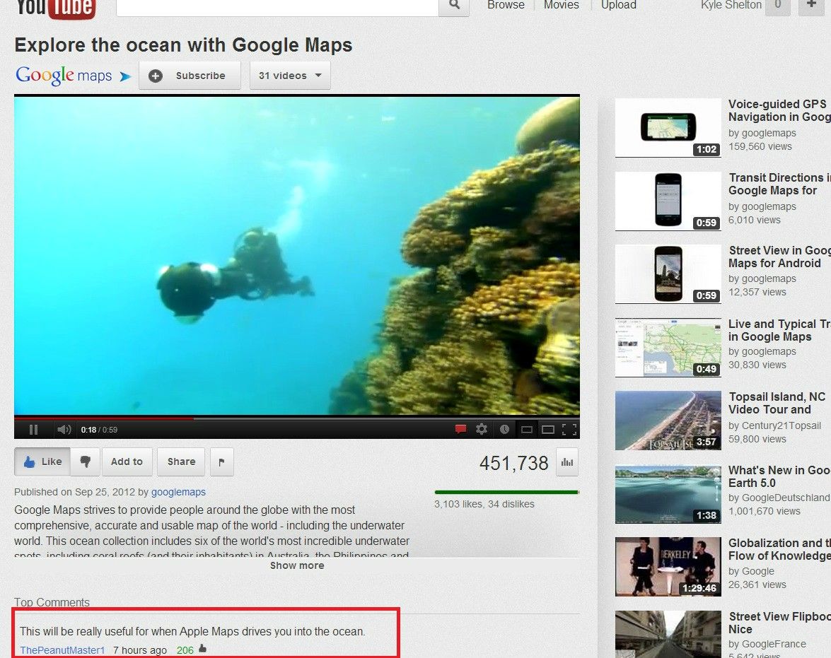 Explore the ocean with Google Maps This will be really useful for when Apple Maps drives you into the ocean.