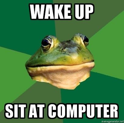 WAKE UP SIT AT COMPUTER