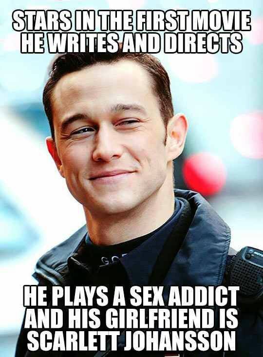 STARS IN THE FIRST MOVIE HE WRITES AND DIRECTS HE PLAYS A SEX ADDICT AND HIS GIRLFRIEND IS SCARLETT JOHANSSON
