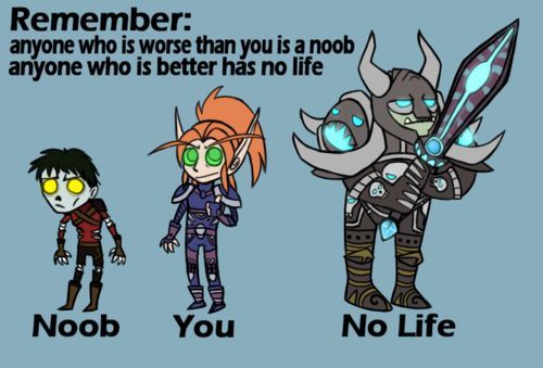 Remember: anyone who is worse than you is a noob anyone who is better has no life