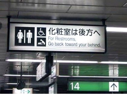 For Restrooms, Go back toward your behind.