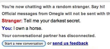 Stranger: Tell me your darkest secret. You: I own a horse.