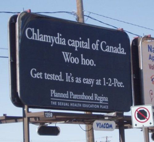 Chlamydia capital of Canada. Woo hoo. Get tested. It's as easy as 1-2-Pee