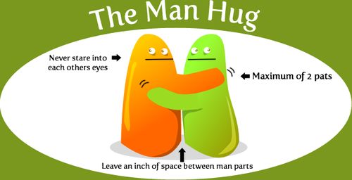 The Man Hug Never stare into each others eyes Maximum of 2 pats Leave an inch of space between man parts