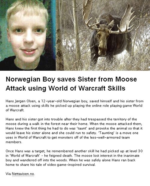 Norwegian Boy saves Sister from Moose Attack using World of Warcraft Skills