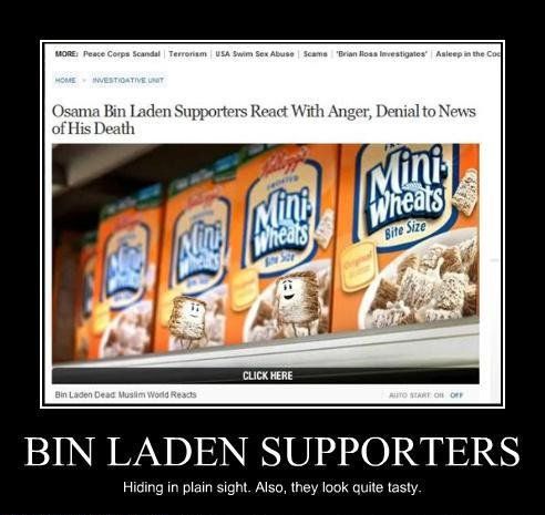 Osama Bin Laden Supporters React With Anger, Denial to News of His Death BIN LADEN SUPPORTERS Hiding in plain sight. Also, they look quite tasty.