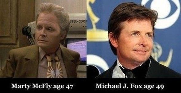 Marty McFly age 47 Michael J. Fox age 49