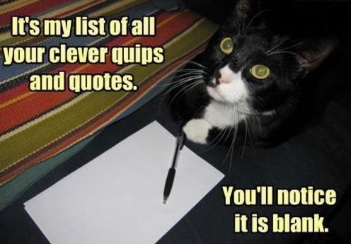 It's my list of all your clever quips and quotes.
 You'll notice it is blank.