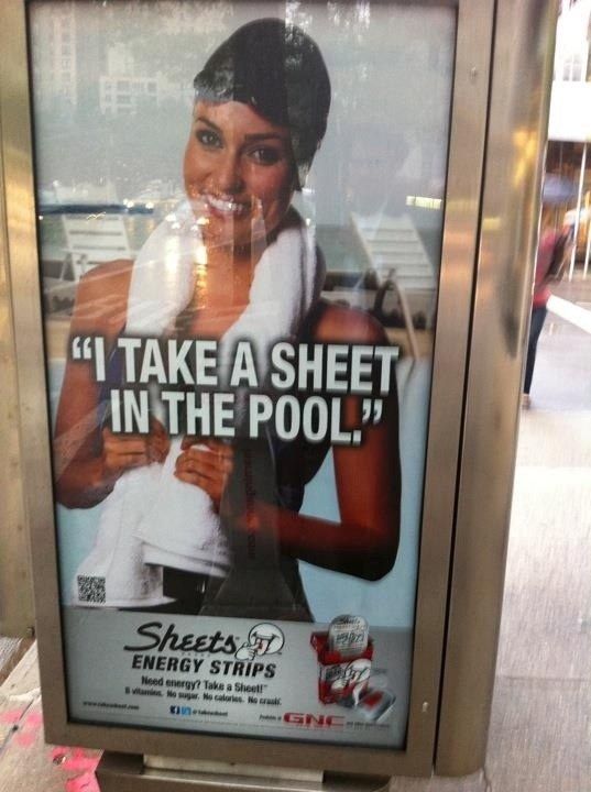 'I TAKE A SHEET IN THE POOL.'
 Sheets
 ENERGY STRIPS