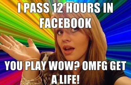 I PASS 12 HOURS IN FACEBOOK YOU PLAY WOW? OMFG GET A LIFE!