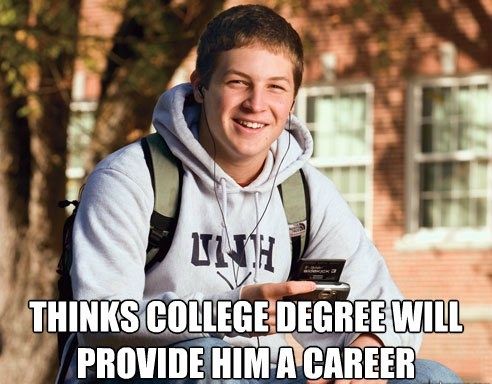 THINKS COLLEGE DEGREE WILL PROVIDE HIM A CAREER