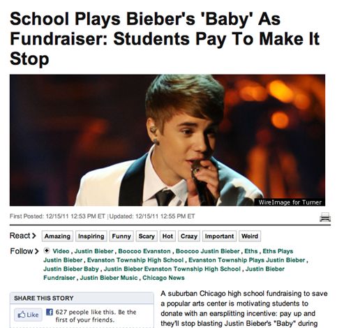 School Plays Bieber's 'Baby' As Fundraiser: Students Pay To Make It Stop