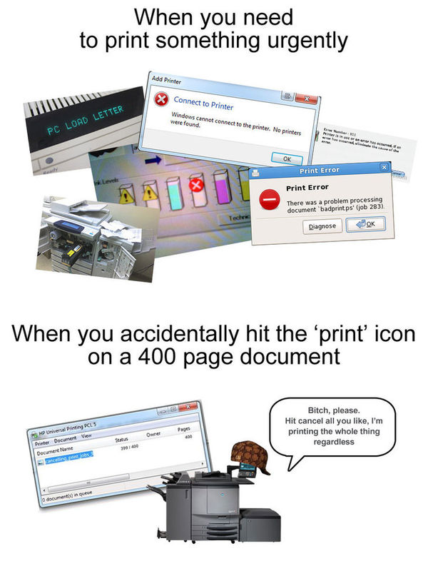 When you need to print something urgently When you accidentally hit the 'print' icon on a 400 page document
