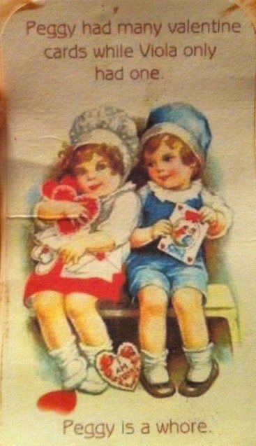 Peggy had many valentine cards while Viola only had one. Peggy is a prostitute.