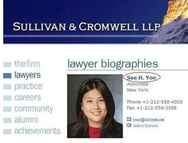 lawyer biographies
 Sue H. Yoo