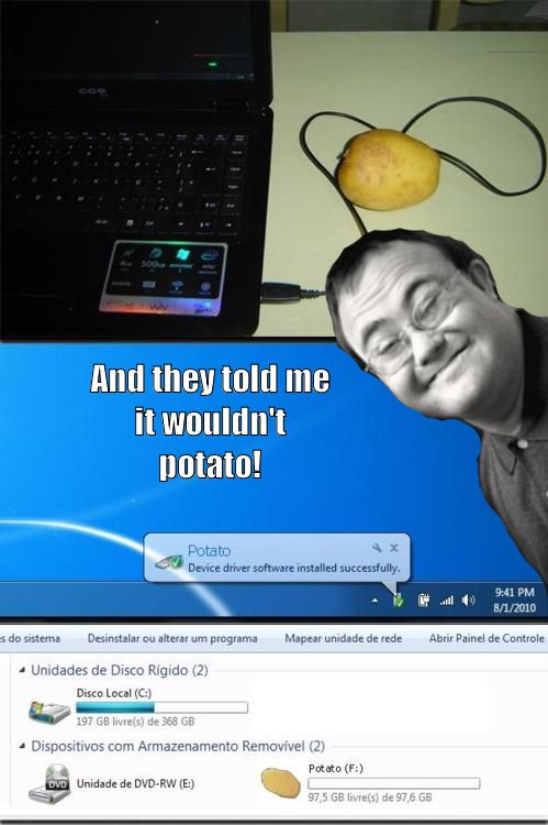 And they told me it wouldn't potato! Potato Device driver software installed successfully. Potato (F:)