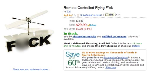 Remote Controlled Flying F*ck $29.99