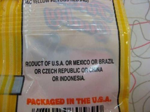 PRODUCT OF USA OR MEXICO OR BRAZIL OR CZECH REPUBLIC OR CHINA OR INDONESIA
 PACKAGED IN THE USA