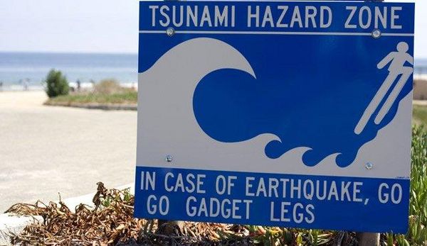 TSUNAMI HAZARD ZONE IN CASE OF EARTHQUAKE, GO GO GADGET LEGS