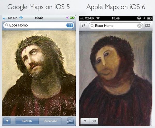 Ecce Homo Google Maps on iOS 5 Apple Maps on iOS 6