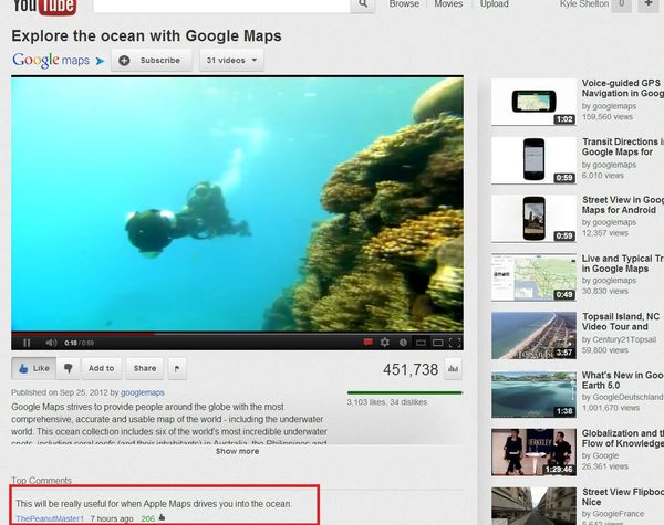 Explore the ocean with Google Maps
 This will be really useful for when Apple Maps drives you into the ocean.