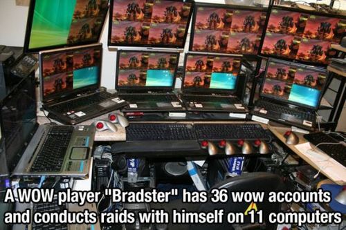 A WOW player 'Bradster' has 36 wow accounts and conducts raids with himself on 11 computers