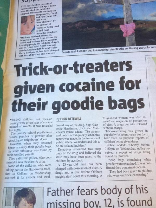 Trick-or-treaters given cocaine for their goodie bags