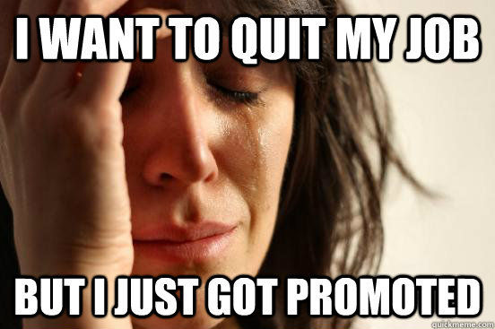 I WANT TO QUIT MY JOB
 BUT I JUST GOT PROMOTED