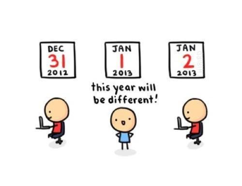 DEC 31 2012
 JAN 1 2013
 this year will be different!
 JAN 2 2013