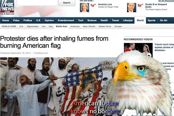 Protester dies after inhaling fumes from burning American flag
 American Justice knows no borders