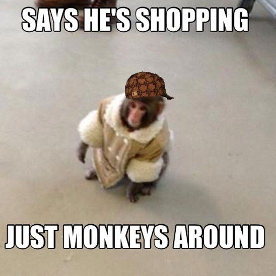 SAYS HE'S SHOPPING  JUST MONKEYS AROUND