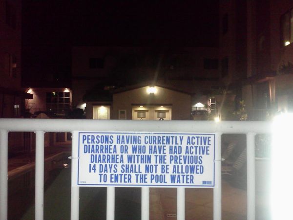 PERSONS HAVING CURRENTLY ACTIVE DIARRHEA OR WHO HAVE HAD ACTIVE DIARRHEA WITHIN THE PREVIOUS 14 DAYS SHALL NOT BE ALLOWED TO ENTER THE POOL WATER