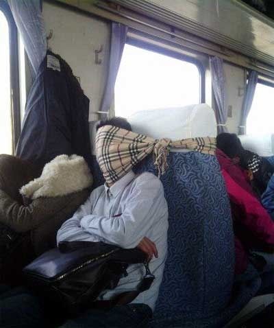 sleeping in a bus