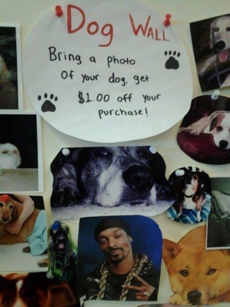 Dog Wall
 Bring a photo of your dog. Get $1.00 off your purchase!