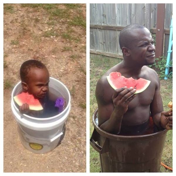 black boy with watermelon before after