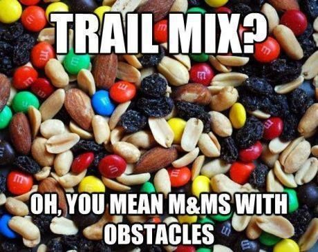 TRAIL MIX?
 OH, YOU MEAN M&MS WITH OBSTACLES