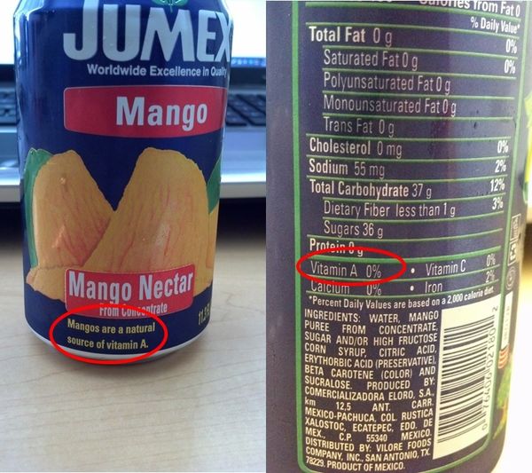 JUMEX Mango
 Mangos are a natural source of vitamin A.
 Vitamin A 0%