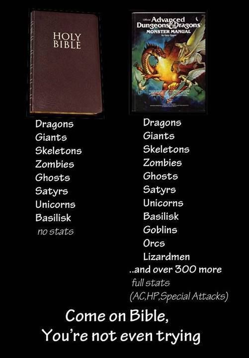 HOLY BIBLE no stats AD&D full stats (AC, HP, Special Attacks) Come one Bible, You're not even trying