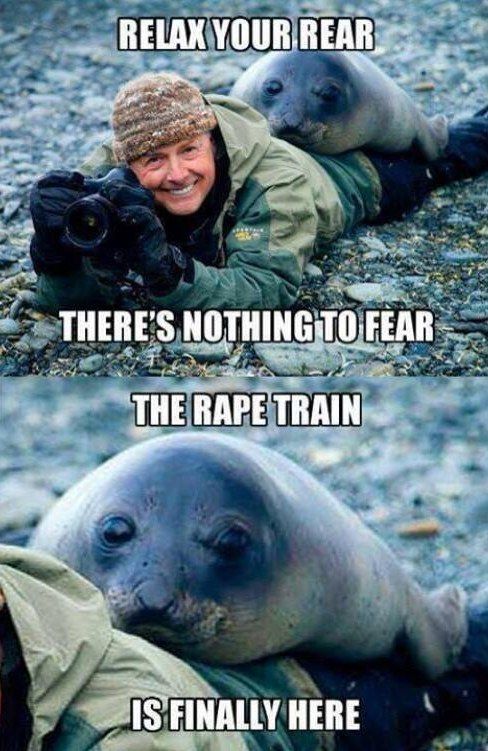 RELAX YOUR REAR
 THERE'S NOTHING TO FEAR
 THE RAPE TRAIN IS FINALLY HERE