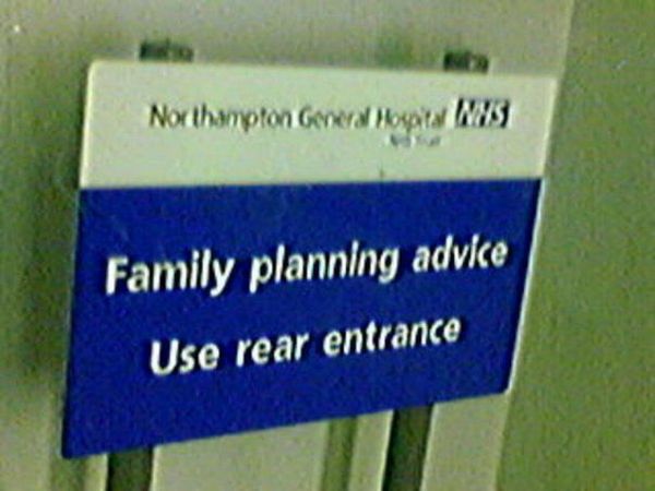 Family planning advice Use rear entrance