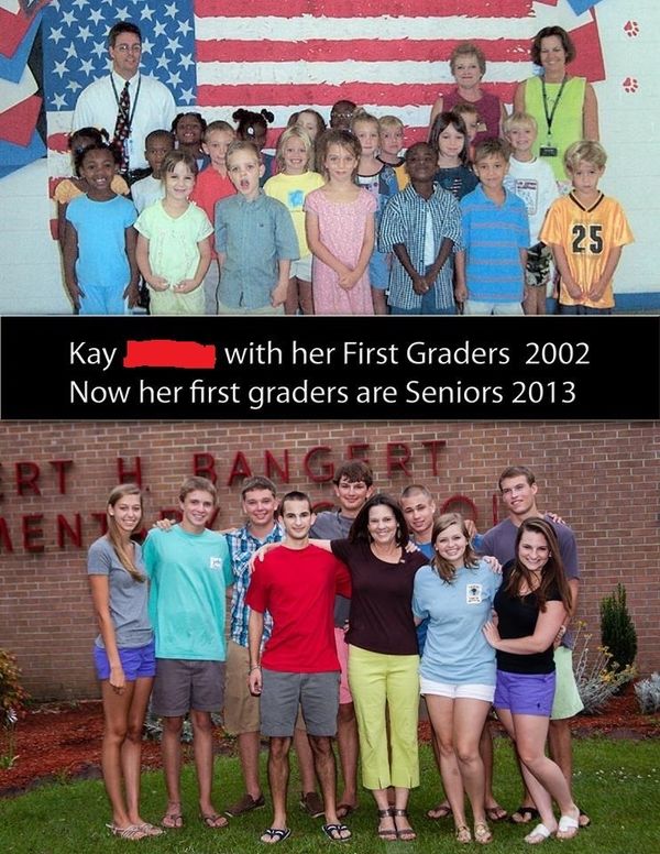 Kay with her First Graders 2002
 Now her first graders are Seniors 2013