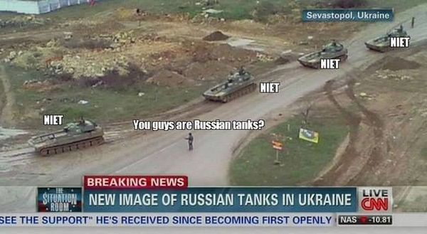 NEW IMAGE OF RUSSIAN TANKS IN UKRAINE You guys are Russian tanks? NIET NIET NIET