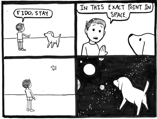 Fido, stay
 In this exact point in space