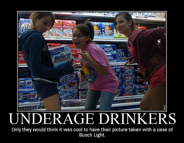 UNDERAGE DRINKERS Only they would think it was cool to have their picture taken with a case of Busch Light.